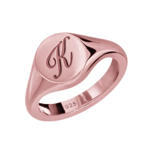 Custom Initial Pinky Ring For Women Personalized 925 Sterling Silver Letter Signet Ring Engraved Jewelry