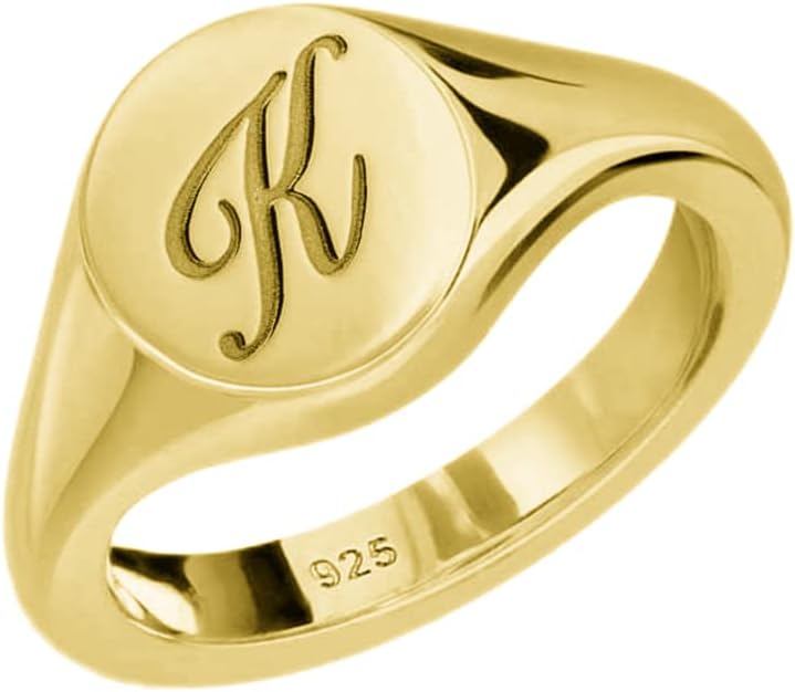 Custom Initial Pinky Ring For Women Personalized 925 Sterling Silver Letter Signet Ring Engraved Jewelry