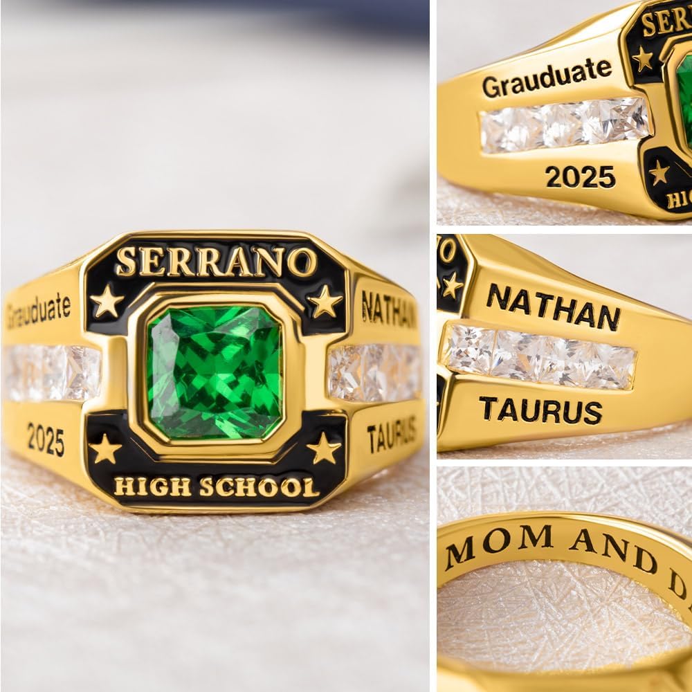 AILIN Customizable High School Class Rings For Women Men 925 Sterling Silver/Brass Personalized Engraved Birthstone Graduation Rings College Rings Graduation Gifts For Son Daughter Student