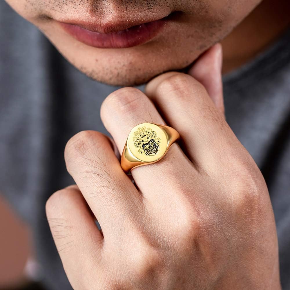 AILIN Vintage Custom Signet Ring 925 Sterling Silver/Brass Badge Family Crests Coat Of Arms Personalized Engraved Name Year Rings Jewelry Party Birthday Father Day 2021 Graduation Gifts For Men