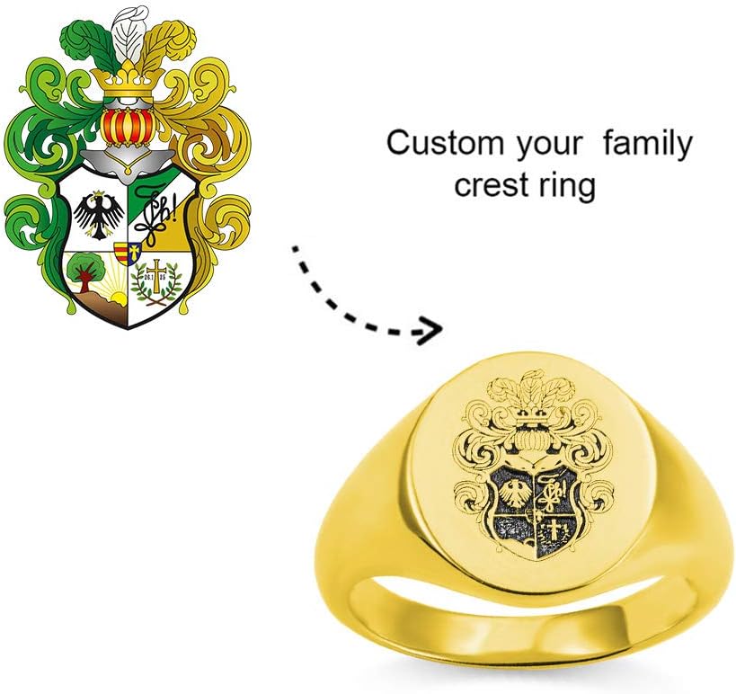 AILIN Vintage Custom Signet Ring 925 Sterling Silver/Brass Badge Family Crests Coat Of Arms Personalized Engraved Name Year Rings Jewelry Party Birthday Father Day 2021 Graduation Gifts For Men