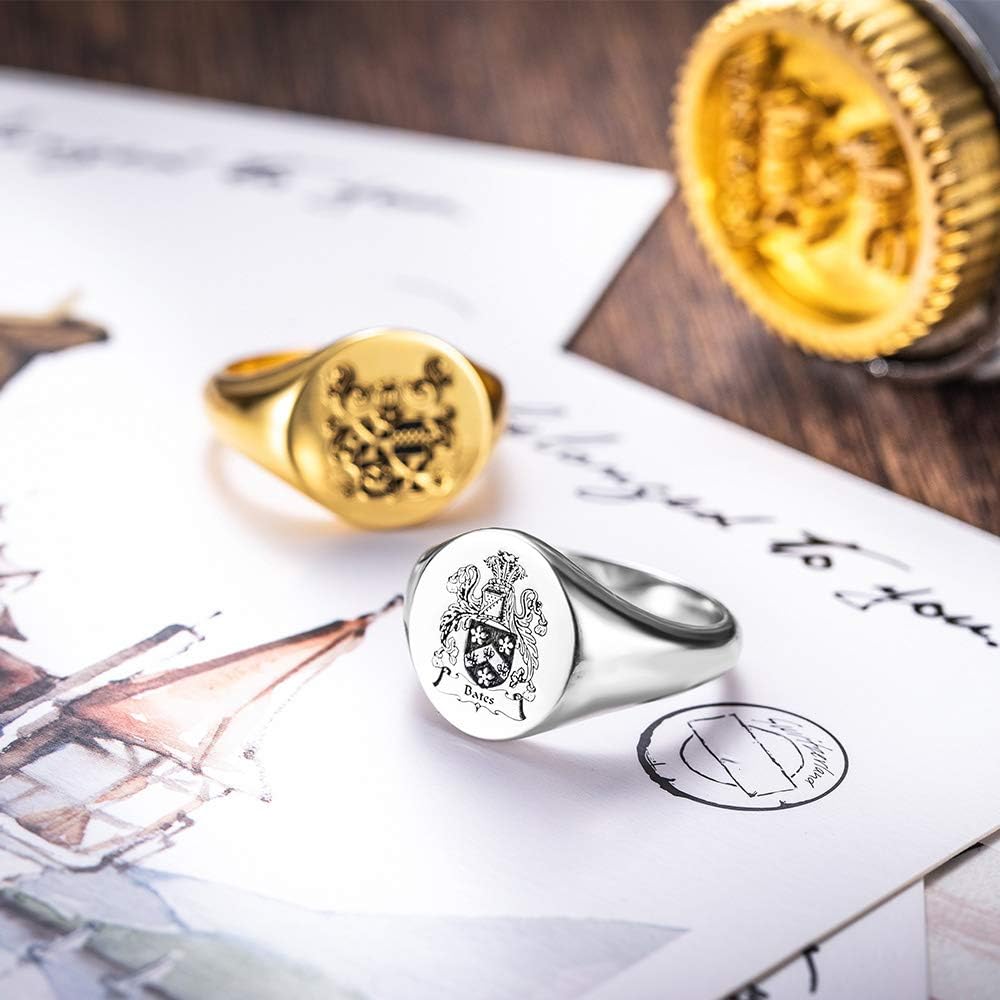 AILIN Vintage Custom Signet Ring 925 Sterling Silver/Brass Badge Family Crests Coat Of Arms Personalized Engraved Name Year Rings Jewelry Party Birthday Father Day 2021 Graduation Gifts For Men
