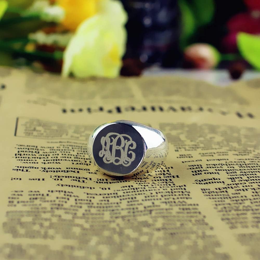 AILIN Custom Monogram Initial Ring 925 Sterling Silver 1,2,3 Letters Personalized Signet Statement Rings Wedding Birthday Party Jewelry Gifts For Men Women Mother Father