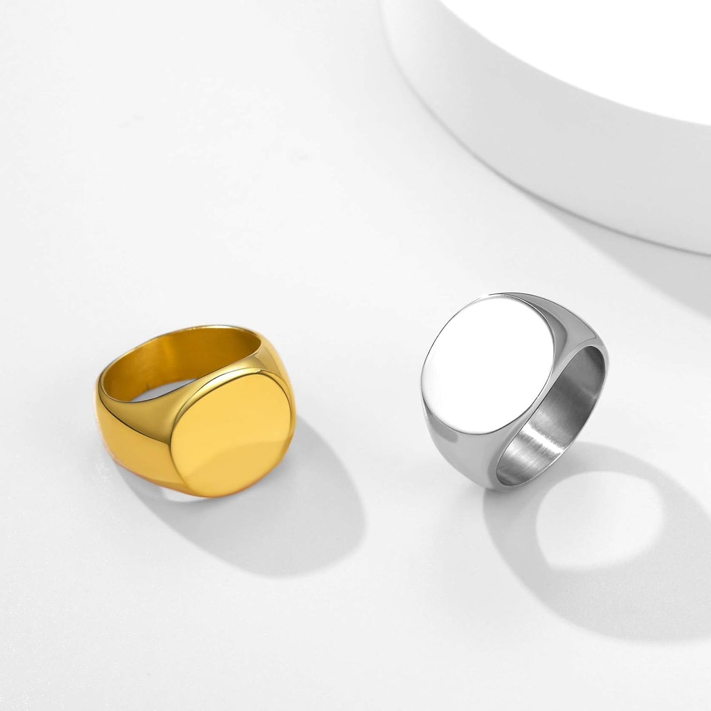 GOLDCHIC JEWELRY Personalized Signet Rings Men Women, Stainless Steel Custom Photo Bold Square/Oval Monogram/Old English Initial Pinky Stacking Statement Ring in Black/Silver/Gold (Size 7-14)