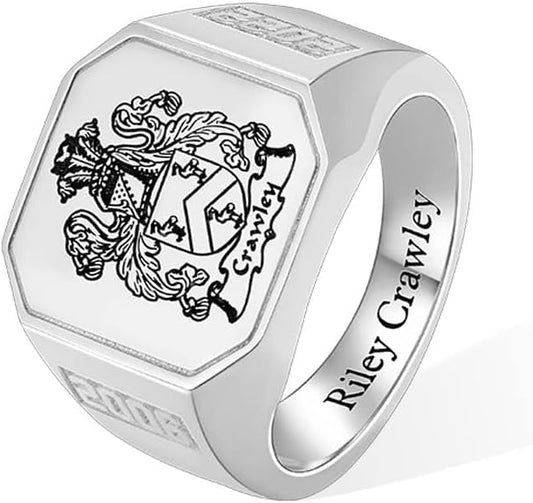 AILIN Vintage Custom Signet Ring 925 Sterling Silver/Brass Personalized Engraved Badge Family Crests Coat Of Arms Rings Jewelry Graduation Party Birthday Gifts For Men Women Father Dad