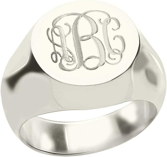 AILIN Custom Monogram Initial Ring 925 Sterling Silver 1,2,3 Letters Personalized Signet Statement Rings Wedding Birthday Party Jewelry Gifts For Men Women Mother Father