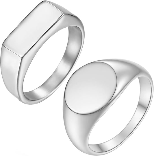 Nanafast 2PCS Men's Ring Set Signet Rings for Women Stainless Steel Square Circle Rings for Him & Her Minimalist Fashion Jewelry for Daily Couples & Wear