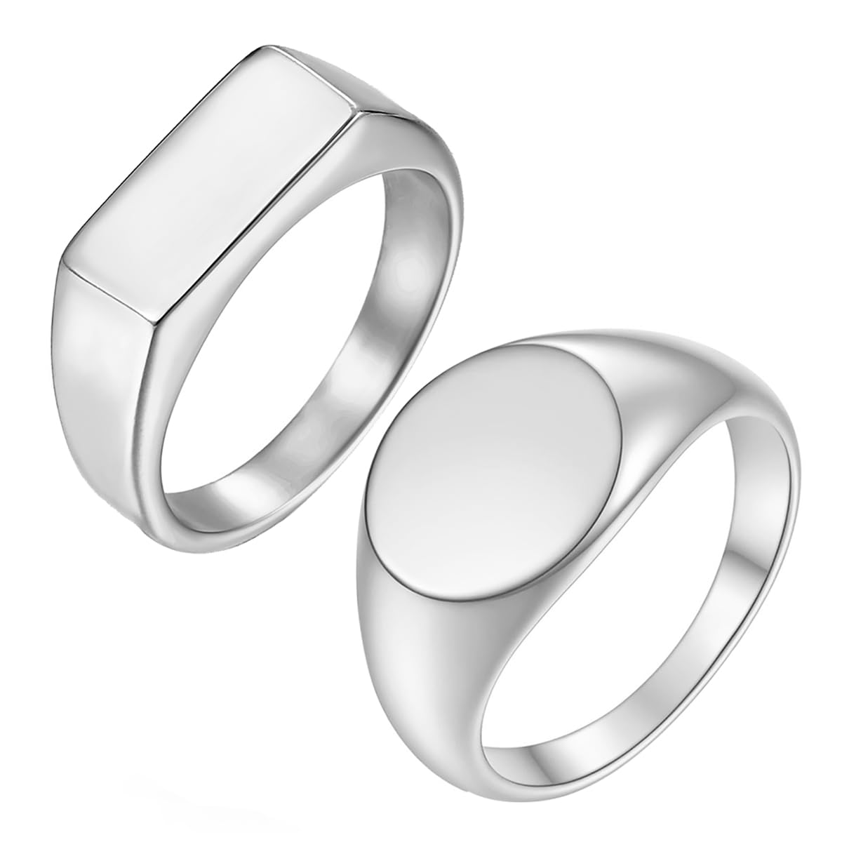 Nanafast 2PCS Men's Ring Set Signet Rings for Women Stainless Steel Square Circle Rings for Him & Her Minimalist Fashion Jewelry for Daily Couples & Wear