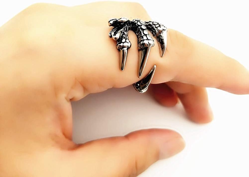 Adjustable Opening Dragon Claw Ring for Women Men's, Vintage Eagle Claws Rings Silver