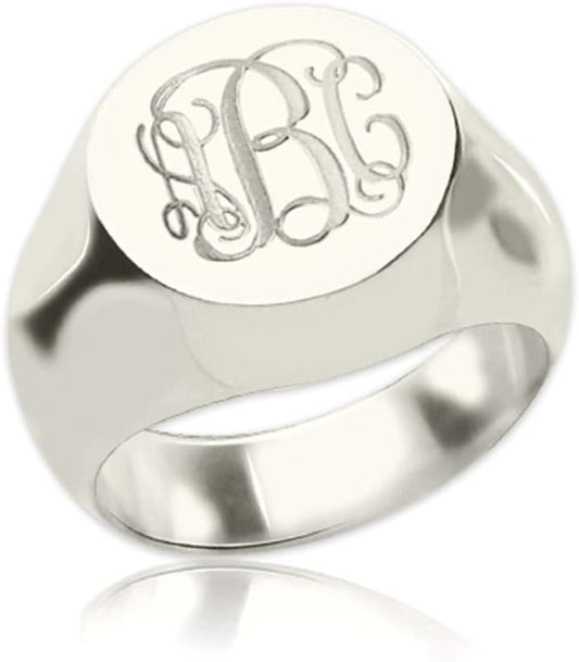 Getname Necklace Personalized Engravable Signet Radiant Monogram Ring Sterling Silver 925 for Dad Men Women