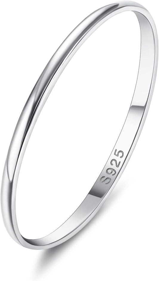 Diamday S925 Sterling Silver Rings for Women Men High Polished Sterling Silver Band Thumb Stackable Ring Comfort Fit 1mm 2mm 4mm