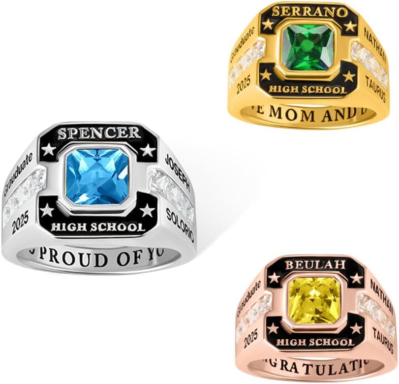 AILIN Customizable High School Class Rings For Women Men 925 Sterling Silver/Brass Personalized Engraved Birthstone Graduation Rings College Rings Graduation Gifts For Son Daughter Student