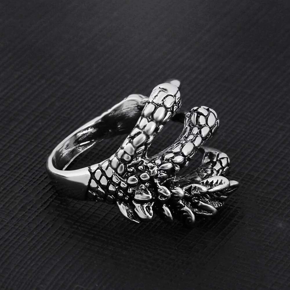 Adjustable Opening Dragon Claw Ring for Women Men's, Vintage Eagle Claws Rings Silver
