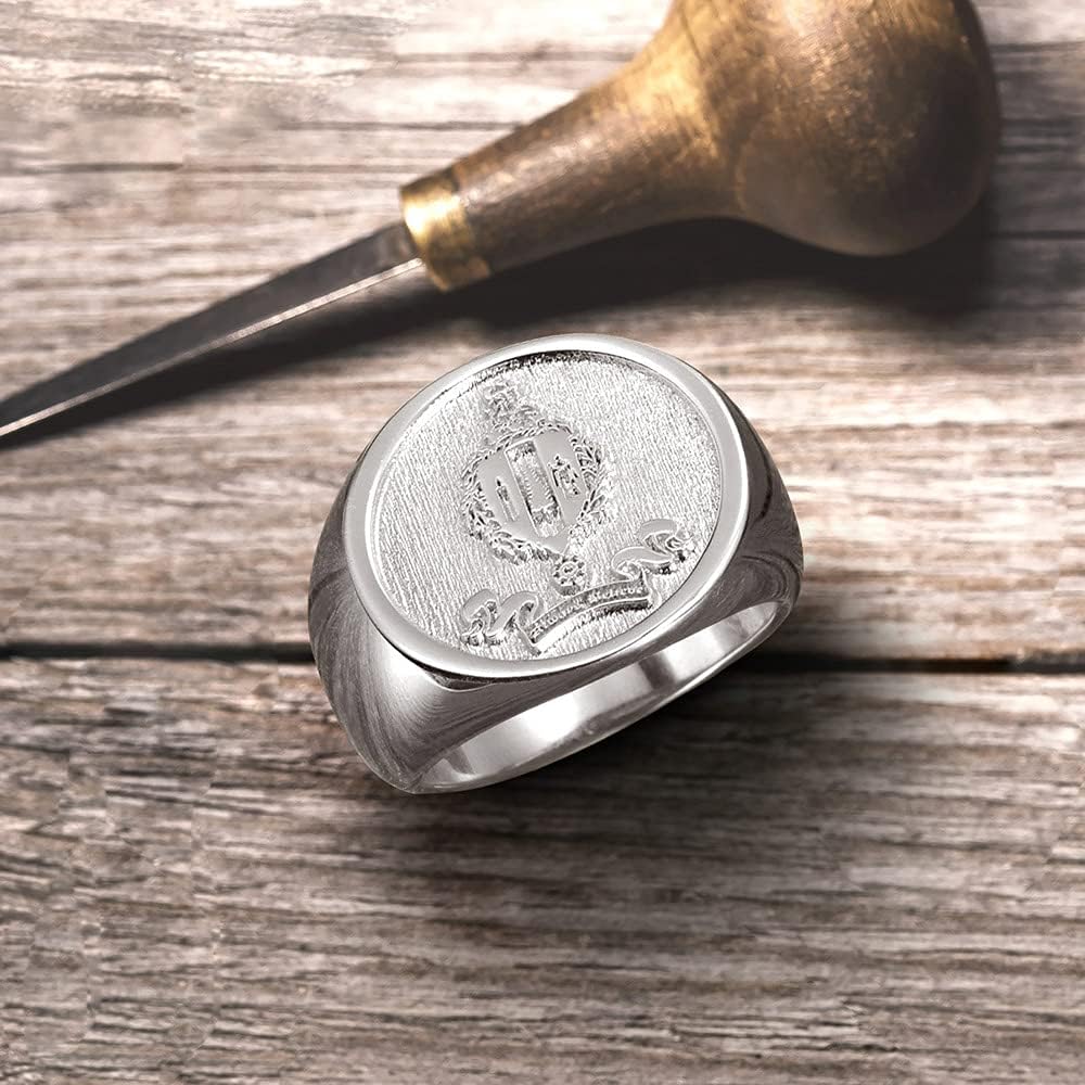 AILIN Vintage Wax Seal Custom Signet Ring 925 Sterling Silver Badge Family Crests Coat of Arms Personalized Engraved Jewelry Party Birthday Gifts for Men Women Father Brother Grandfather