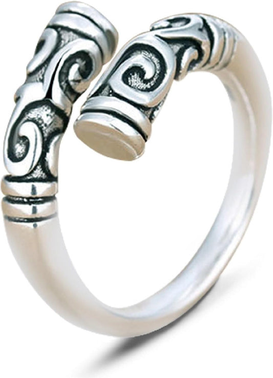 chakrit Vintage Gold Hoop Stick Thai Silver Opening Adjustable Ring for Women Men Jewelry