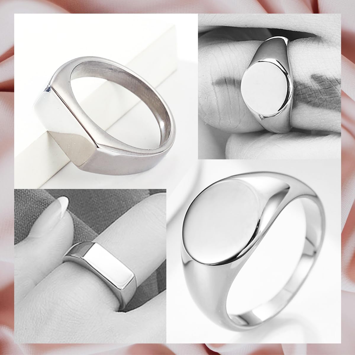 Nanafast 2PCS Men's Ring Set Signet Rings for Women Stainless Steel Square Circle Rings for Him & Her Minimalist Fashion Jewelry for Daily Couples & Wear
