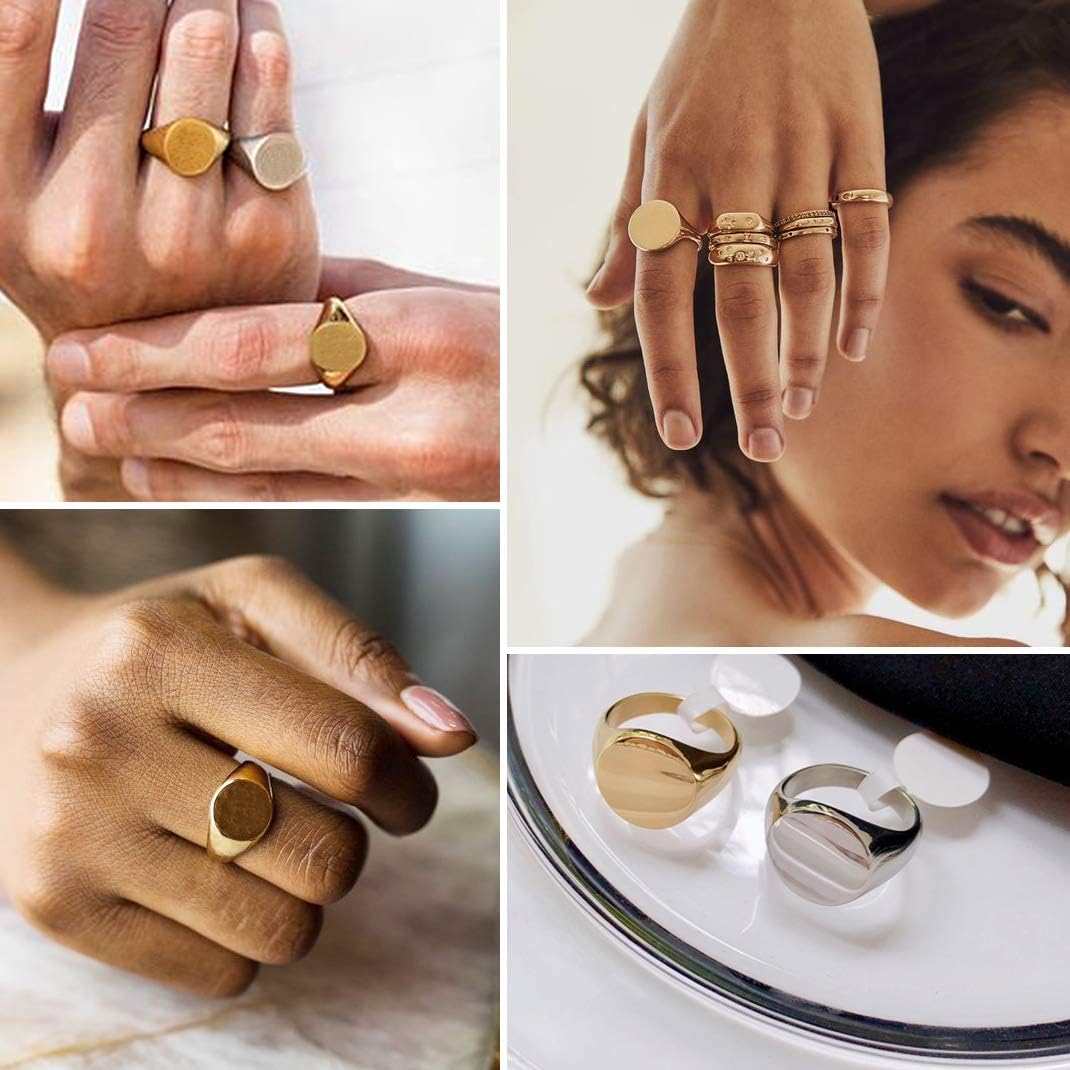 GOLDCHIC JEWELRY Personalized Signet Rings Men Women, Stainless Steel Custom Photo Bold Square/Oval Monogram/Old English Initial Pinky Stacking Statement Ring in Black/Silver/Gold (Size 7-14)