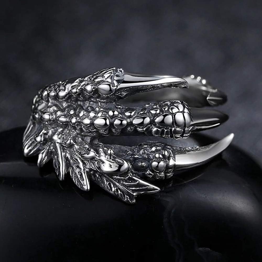 Adjustable Opening Dragon Claw Ring for Women Men's, Vintage Eagle Claws Rings Silver