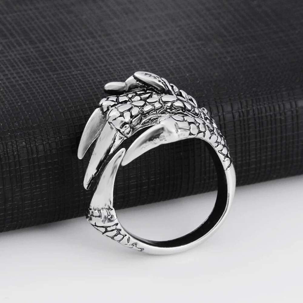 Adjustable Opening Dragon Claw Ring for Women Men's, Vintage Eagle Claws Rings Silver