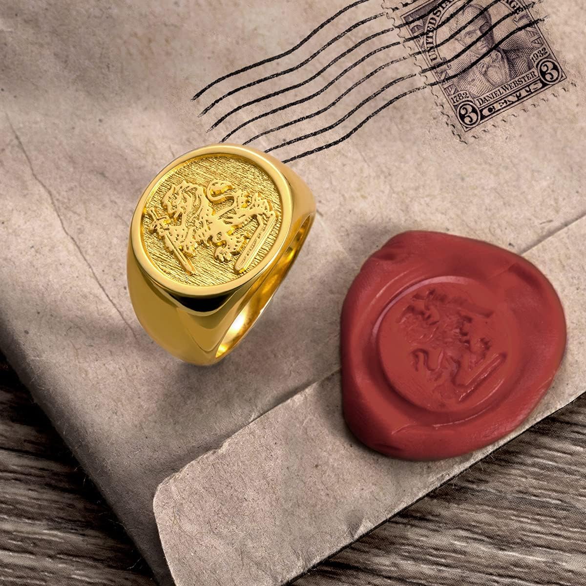 AILIN Vintage Wax Seal Custom Signet Ring 925 Sterling Silver Badge Family Crests Coat of Arms Personalized Engraved Jewelry Party Birthday Gifts for Men Women Father Brother Grandfather