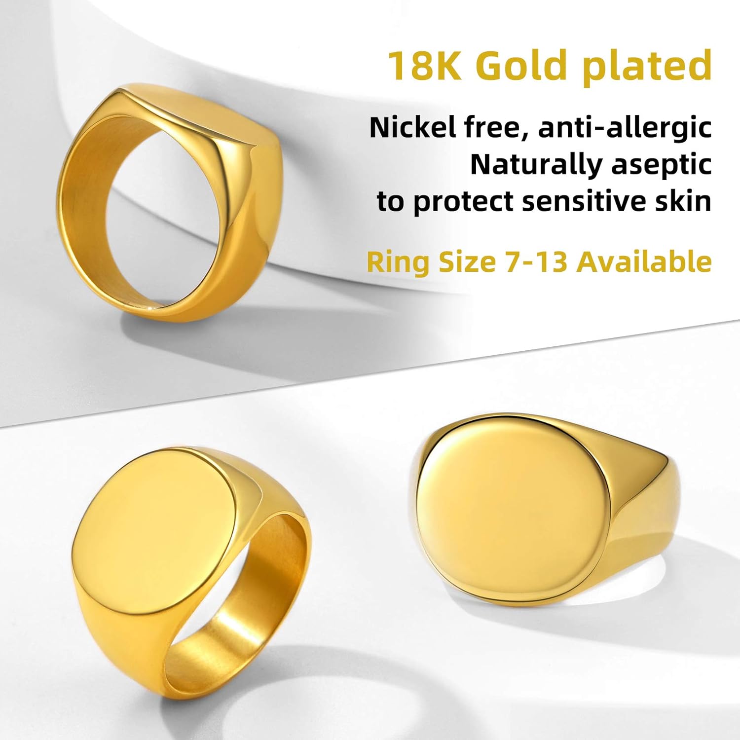 GOLDCHIC JEWELRY Personalized Signet Rings Men Women, Stainless Steel Custom Photo Bold Square/Oval Monogram/Old English Initial Pinky Stacking Statement Ring in Black/Silver/Gold (Size 7-14)