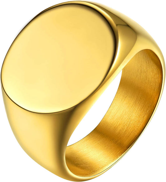 GOLDCHIC JEWELRY Personalized Signet Rings Men Women, Stainless Steel Custom Photo Bold Square/Oval Monogram/Old English Initial Pinky Stacking Statement Ring in Black/Silver/Gold (Size 7-14)