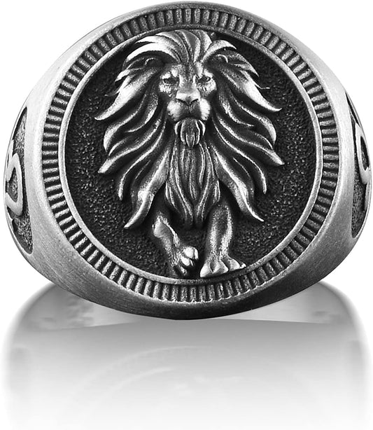 BySilverStone Jewelry Silver Ring Men - Leo Pinky Signet Mens Ring in Silver, Engraved Zodiac Sign Signet Ring For Men, Leo Jewelry, Horoscope Ring For Husband, Astrology Ring