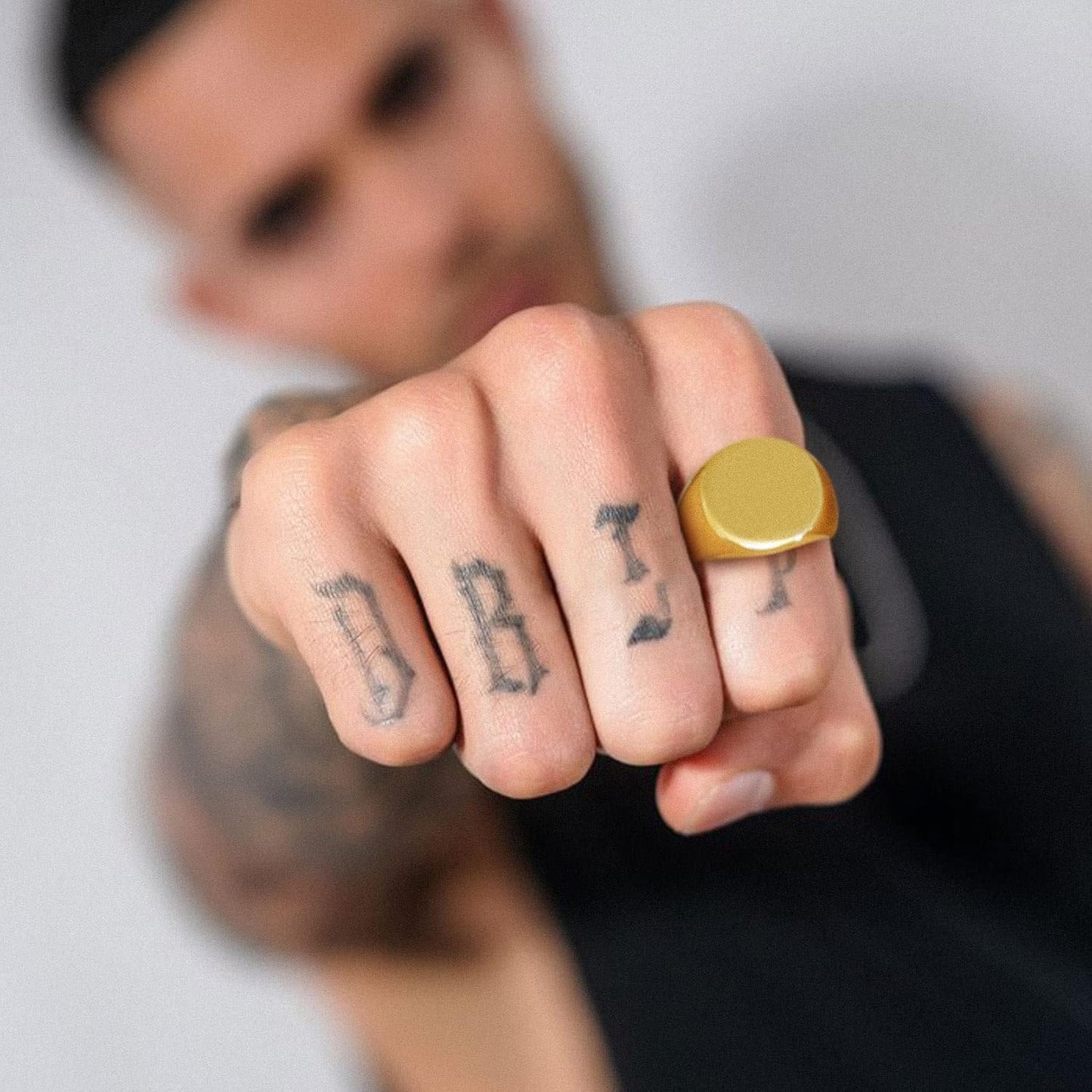 GOLDCHIC JEWELRY Personalized Signet Rings Men Women, Stainless Steel Custom Photo Bold Square/Oval Monogram/Old English Initial Pinky Stacking Statement Ring in Black/Silver/Gold (Size 7-14)